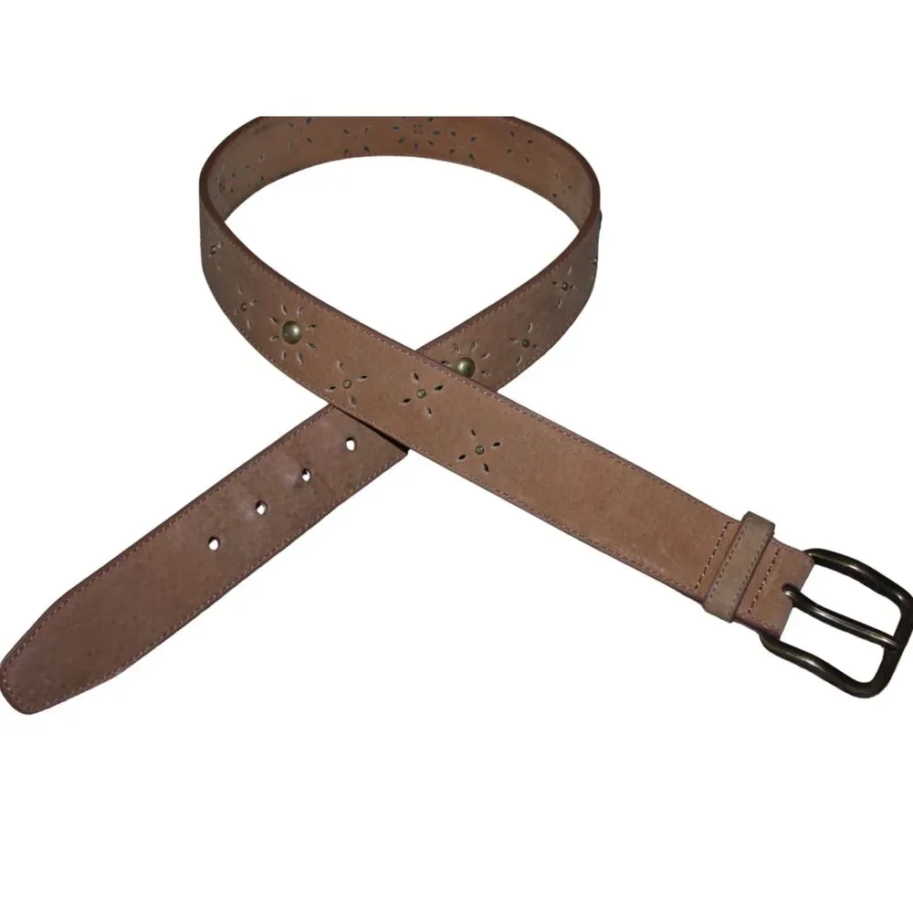 Faded Glory Brown Genuine Leather Floral Cutout Belt S/M
